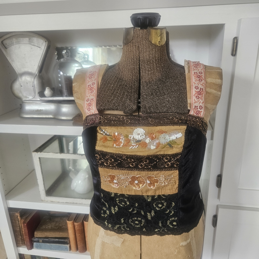 Free People Black and Gold Floral Tank Top - Picture 5 of 10